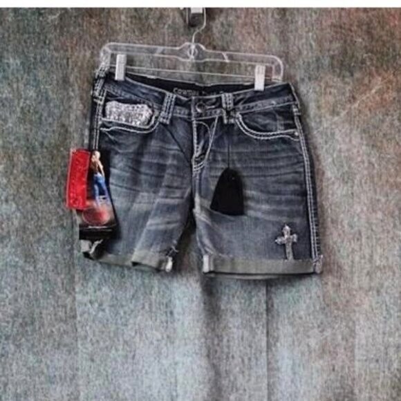 Cowgirl Tuff Women's Cross Bling Jeans Shorts Size 25 - Picture 4 of 4
